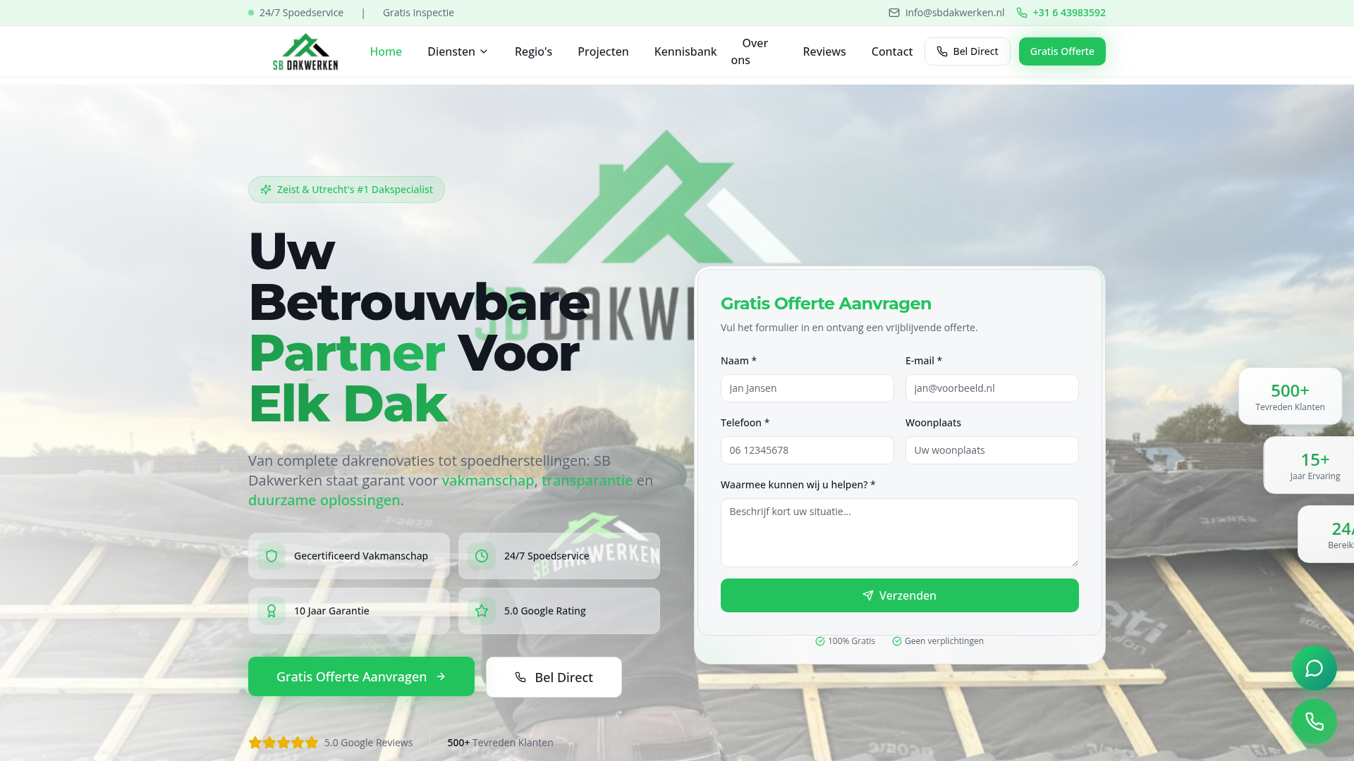 SB Dakwerken — Website-Screenshot